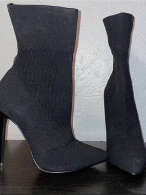 Steve Madden Black Stretch Sock Stiletto Ankle Boots